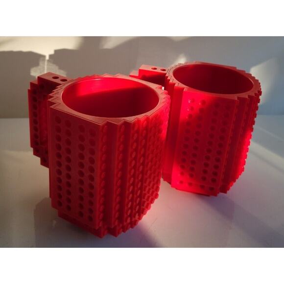 Think Geek Red Build On Brick Mug Tea Coffee Cup BlockBrick Set of 2 - Picture 4 of 9